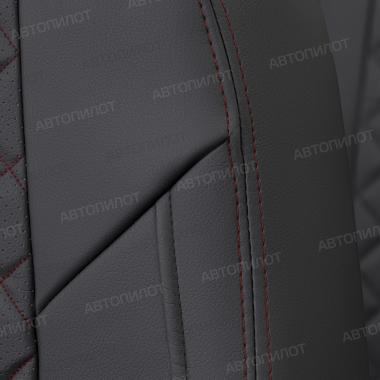 Чехлы из экокожи ромб на Skoda Octavia A7 (2013-2020) передние кресла Sport Черный + красная строчка