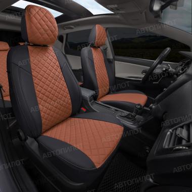 Чехлы из экокожи ромб на Audi A1 Sportback (2010-2018) Черный + Коричневый