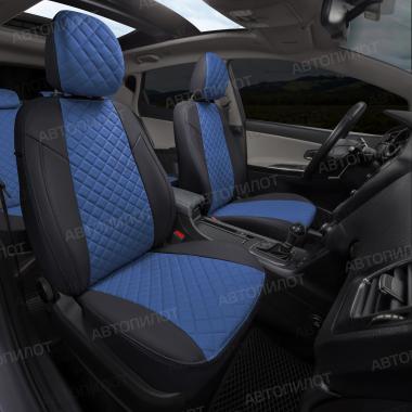 Чехлы из экокожи ромб на Audi A1 Sportback (2010-2018) Черный + Синий